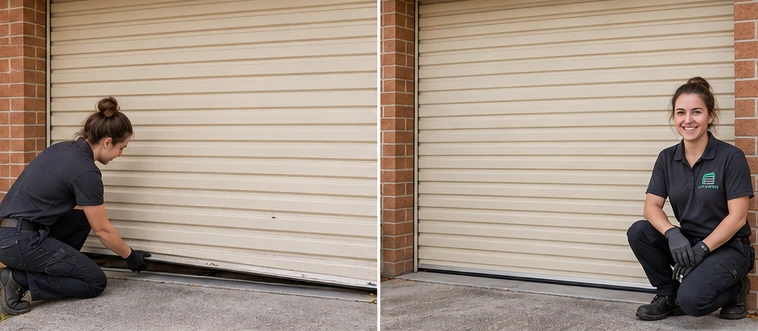 Garage door alignment and condition before and after repair visualisation