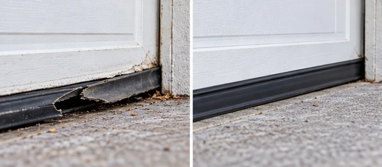 Garage door alignment and condition before and after repair visualisation