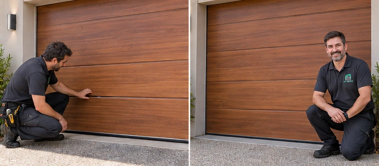 Garage door alignment and condition before and after repair visualisation