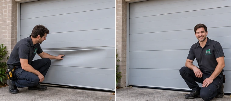 Garage door alignment and condition before and after repair visualisation