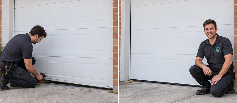 Garage door alignment and condition before and after repair visualisation