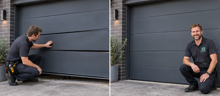 Garage door alignment and condition before and after repair visualisation