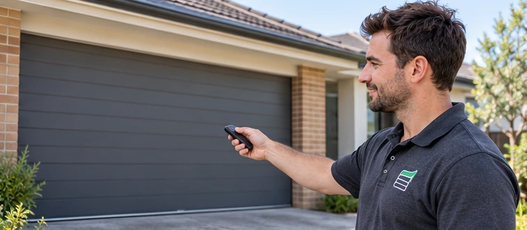 Lift Experts uniformed technician inspecting residential garage door equipment