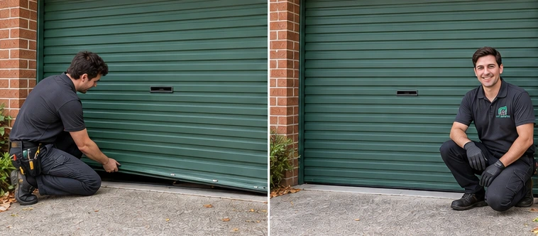 Garage door alignment and condition before and after repair visualisation